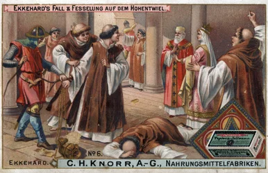 Geschichte von Ekkehard IV. von St. Gallen oder Eckhard, Eckhart (980 - 1057) Gelehrter und lateinischer Dichter. Der Fall von Ekkehard und seine Lehren in Hohentwiel.