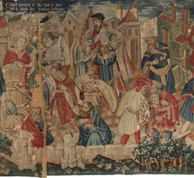 Geschichte von Saint Piat und Saint Eleuthère, Szene 4: Hirineus zerstört das Idol des Tournai-Volkes