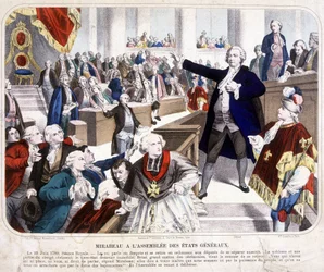 Honoré Gabriel Riqueti, Graf von Mirabeau (1749-1791) bei der Versammlung der États Généraux: „Gehen Sie und sagen Sie Ihrem Herrn, dass wir hier durch die Macht des Volkes sind und dass sie uns nur durch die Gewalt der Bajonette genommen werden“ am 23.