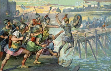 Horatius Cocles (Horatius der Einäugige), legendärer Held, der die einzige Brücke über den Tiber verteidigte, während die junge Römische Republik vom Etrusker Lars Porsenna bedroht wurde, 507 v. Chr.
