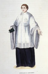 Hospitaliter des Militär- und Religionsordens vom Heiligen Geist, gegründet von Heinrich III. im Jahr 1578. Gravur aus dem 19. Jahrhundert, private Sammlung, Mailand.