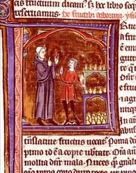 Wie man Birnen lagert (Miniatur aus dem Manuskript „Speculum historiale“ von Vincent de Beauvais)