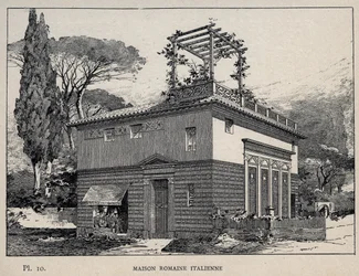 Italienisches römisches Haus - Gravur von 1889 in 