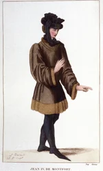 Jean de Montfort (1293-1345). Bei der Durchsetzung seiner Rechte erklärte er den Erbfolgekrieg der Bretagne. Gravur aus dem Jahr 1830.