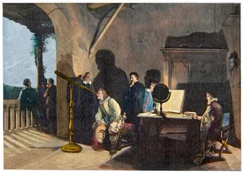 John Milton (1608-1674) besucht Galileo Galilei während Miltons Italienreise 1638-1639. Gravur