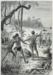 Reise von Kapitän James Cook (1728-1779) nach Neuguinea: die erste Begegnung mit den Eingeborenen