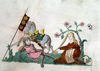 Ritter und edle Dame - Reproduktion nach einem lateinischen Psalter aus dem 14. Jahrhundert