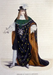 Ritter des Ordens vom Heiligen Geist, gegründet von Heinrich III. im Jahr 1578. Gravur aus dem 19. Jahrhundert.