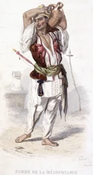 Kurdischer Mesopotamier trägt eine Amphore. Um 1810-1860.