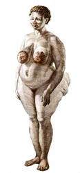Die Hottentotten-Venus, Frau der Bochiman-Rasse. Gravur von 1815.