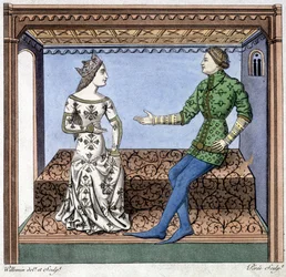 Lancelot und Guinevere im Gespräch - Auszug aus Lancelot du Lac, basierend auf einem Dokument von 1370