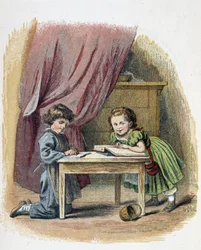 Lecture des enfants - in „Les jeux des enfants“, ed. London, George Ronthedge and sons, späte 19. Jahrhundert
