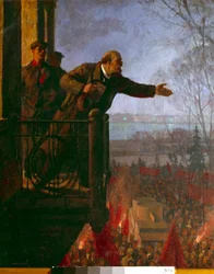 Lenin auf dem Balkon des Csechinskaia-Hauses bei Nacht, April 1917