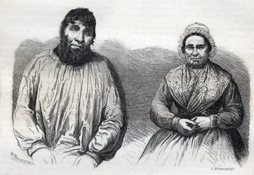 Die Eheleute Dumollard (Martin Dumollard (1810-1862) und seine Frau Komplizin Marie Anne (Marie-Anne) Martinet (1814-1875)) - Gravur aus dem 19. Jahrhundert