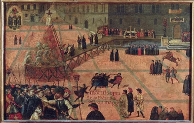 Die Hinrichtung von Girolamo Savonarola auf der Piazza della Signoria in Florenz im Jahr 1498