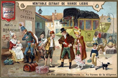 Leben unter der Direktoriumsregierung: im Diligence-Büro. Chromolithographie, Liebig-Bild