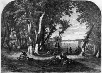 Die Insel Croissy, im Sommer - Gravur in „Le Journal Illustré“