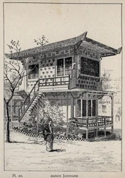 Japanisches Haus - Gravur von 1889 in „Histoire de habitation humaine à l