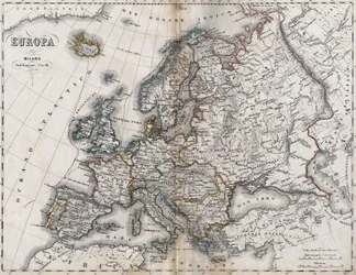 Karte von Europa. Zweite Hälfte des 19. Jahrhunderts. Italienischer Atlas. Stabilimento Civelli. Mailand.