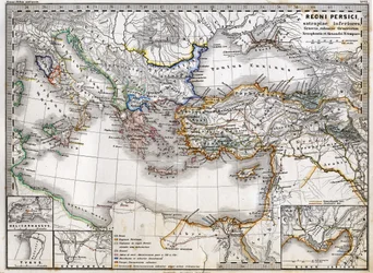 Karte des Persischen Reiches während der Herrschaft von Alexander dem Großen. Atlas von 1865.
