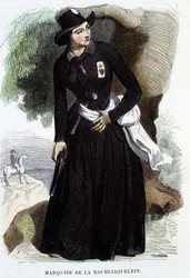 Marquise de La Rochejaquelein (oder La Rochejacquelein) (1772 - 1857) (auf der Brust das Abzeichen der Vendéens), Gravur des 19. Jahrhunderts