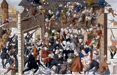 Massaker von Wassy (Vassy) am 1. März 1562 unter François I. von Lothringen, 2. Herzog von Guise (1519 - 1563).