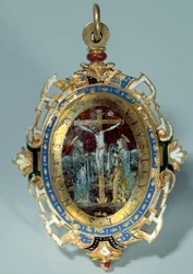 Medallion in Emaille auf rundem Gold