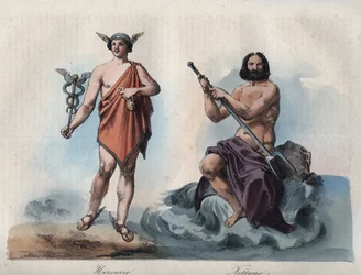 Merkur (Hermes) und Neptun (Poseidon) - Stich aus „Usi e Costumi di Tutti i Popoli dell