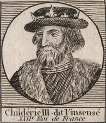 Merowinger-Dynastie: Porträt von Childerich III. (714-755) König der Franken - Gravur aus „Instruction sur l