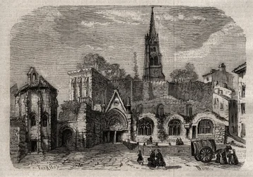 Monolithische Kirche in Saint-Emilion - Kirche monolithe von Saint Emilion in Gironde - Gravur in „Dictionnaire populaire illustré“ - 1864 - von Joseph Decembre und Edmond Allonier