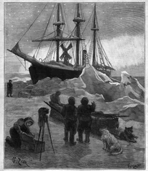 Nansens Polarexpeditionsschiff Fram im Eis gefangen - Gravur aus dem Bericht der Fram-Expedition 1893-1896 von Fridtjof Nansen (1861-1930)