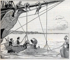 Napoleon flieht von der Insel St. Helena in einem U-Boot - Illustration für den Roman von Émile Cyprien Driant (1855-1916), „Flucht des Kaisers“