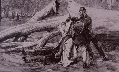 Ned Kelly von Polizeikonstabler Kelly und Eisenbahner Jesse Dowsett gefangen genommen, 28. Juni 1880