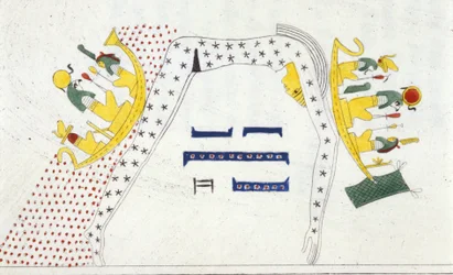 Nut, ägyptische Himmelsgöttin und die Barke der Sonne - in „Denkmäler von Ägypten und Obernubien“ von Ippolito Rosellini
