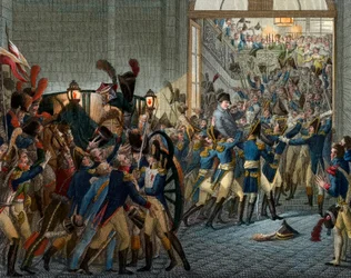 Hundert Tage: Napoleon Bonaparte (1769-1821) kehrt aus seinem Exil auf der Insel Elba zurück - triumphaler Einzug am 20. März 1815 im Palais des Tuileries - Gravur 19. Jahrhundert