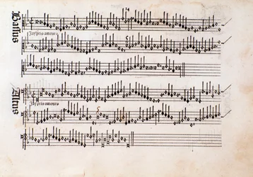 Seite der Partitur von Harmonice Musices Odhecaton von Ottaviano Petrucci (1501)
