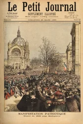 Patriotische Demonstration in Paris, für den Aufbruch des 200. Regiments nach Madagaskar. Gravur in „Le petit journal“ 24/03/1895. Selva Sammlung.