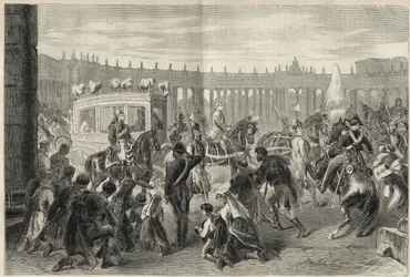 Papst Pius IX. geht zur Kirche Saint-Louis-des-Français anlässlich des Festes am 15. August 1869