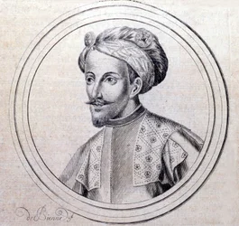 Porträt von Amadeus V. von Savoyen genannt Der Große (1249-1324) in „Genealogique Histoire de la royale maison de savoye“ von Samuel Guichenou, Lyon 1660.