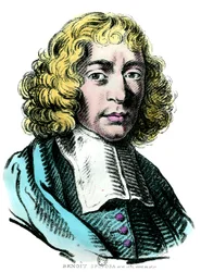 Porträt von Baruch de Spinoza (1632-1677) niederländischer Philosoph, auch bekannt als Bento de Espinosa oder Benedictus de Spinoza oder Benoît de Spinoza. Gravur des 17. Jahrhunderts
