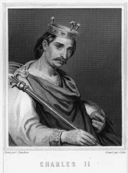 Porträt von Karl II. der Kahle (823 - 877), König von Frankreich - in „Histoire des Français“ von Lavallée, Gravur, sd