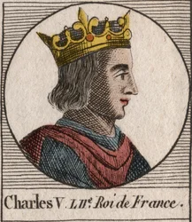 Porträt von Karl V. der Weise (1338-1380) - Gravur aus „Anleitung zur Geschichte Frankreichs“ von Charles Constant Le Tellier 1821