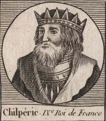 Porträt von Chilperich I. (539 - 584), König von Neustrien - Chilperich I., merowingischer König von Frankreich - Gravur aus „Unterricht über die Geschichte Frankreichs“ von Charles Constant Le Tellier 1821