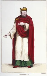 Porträt von Chilperich I. (539 - 584), König von Neustrien, Gravur 1830