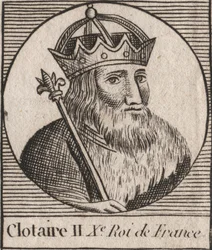 Porträt von Clothaire II. (584 - 628), König von Neustrien und König der Franken - Clotaire oder Chlotar II. (gest. 629) König der Franken - Gravur aus „Instruction sur l