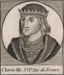 Porträt von Clovis III., König der Franken von 691 bis 695 - CLOVIS III. Merowingischer König von Neustrien und Austrasien - Gravur aus „Instruction sur l