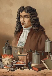Porträt von Denis Papin (1647 - 1714) aus „La Ciencia y sus Hombres“ von Louis Figuier. Barcelona 1881