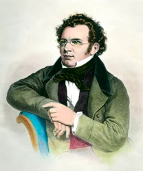 Porträt von Franz Schubert (1797-1828), österreichischer Komponist. Gravur des 19. Jahrhunderts. Privatsammlung