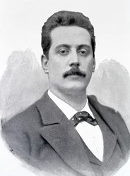 Porträt von Giacomo Puccini, italienischer Komponist (1858-1924), Gravur des 19. Jahrhunderts