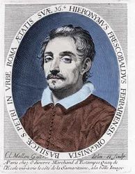 Porträt von Girolamo (oder Gerolamo) Frescobaldi (1583 - 1643) italienischer Komponist.